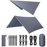 VOSOIR Tarp 3x3M Wasserdicht, Ultraleicht Camping Zeltplane, mit 9 Öse+6 Aluminiumstifte+8 Nylonseile, Anti-UV Schnee Regen Schutz, Leicht Kompakt, für Hängematte Camping Picknick(Graublau)