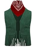 inhzoy Kinder Cowboy Weste Fransen Wilderleder Weste Mit Bandana Kinder Rodeoreiter Cowboy Outfit Für Karneval Halloween Mottoparty Grün 68-80