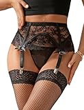 ohyeahlady Damen Strumpfgürtel Strapsgürtel Spitze Strumpfhose Gürtel Strumpfhalter Strumpfbänder Dessous Oberschenkel Strapsen Halter mit String(Schwarz,3XL-4XL)