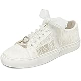 JIAJIA 8832 Hochzeitsschuhe Braut Turnschuhe Wohnungen Braut Tennisschuhe Spitze Turnschuhe Farbe Elfenbein,Größe 38 EU (5 UK)