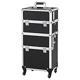 Yaheetech 3 in 1 Friseurkoffer Alu Kosmetikkoffer Trolley Beautycase Koffer Trolley mit Schlösser und Tragegurt, Schwarz