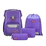 Step by Step Basis Schulranzen-Set „Purple Konfetti“, 4-teilig, lila, ergonomischer Tornister mit Reflektoren, Hüft- und Brustgurt, für Kinder ab der 1. Klasse, 20 Liter