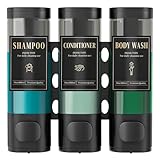 Luxspire Shampoo- und Conditioner-Spender, bohrerloser Wand-Duschseifenspender mit 3 Kammern und wasserfesten Etiketten, einfacher Seifenspender für Bad, Hotel und Küche, Schwarz