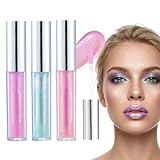 3 Stück Glitzer Lippenstift Liquid Set, Lipgloss Glitzer, High Shine Volume Lipgloss, Holographic Not-Sticky Lipstick Iridescent Makeup, High-Shine Makeup für Frauen