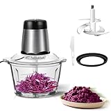 Zerkleinerer Küche Elektrisch mit mit 2L Schüssel, Multizerkleinerer Elektrisch Fleischwölfe Zerkleinerer Universalzerkleinerer mit 2 Geschwindigkeitsstufen, 4 Klingen für Fleisch, Zwiebeln, Knoblauch