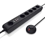 CSL - Steckdosenleiste 6-Fach (Mehrfachsteckdose mit Schalter zum Stromsparen, Steckplätze 45 Grad gedreht, Kabel 1,5m, Mehrfachstecker für Home Office) schwarz