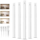 daphomeu 5 Stück wiederaufladbare Unterbauleuchte Küche led, 40cm Dimmbare Kalt Weiß Schrankbeleuchtung, Nachtlicht mit Bewegungsmelder, Bewegungsmelder Innen für Küche, Treppen und Kleiderschränke