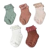 Pluvyze 5 Paar Socken Baby 0-6 Monate, Säugling Rüschenspitze Knöchel Socken, Non Slip Socks Toddler, Bequem und Atmungsaktiv Perfekt dür die Taufe, Den Alltag Oder Als Geschenk