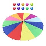 Schwungtuch Kinder - 6ft Regenbogen Spielzeug Schirm, Interaktive Teamarbeit Beschäftigung Mit 10 Bällen | Outdoor Körperliche Fitness Training Ausrüstung Für Nachwuchs Turnen, Langlebiges 210T Polyes