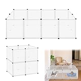 Suusolny Freigehege Kaninchen Gittergehege Haustier Laufstall Gehege Welpengehege Kleintierkäfig Meerschweinchen Käfig für Innen und Aussen (Weiß, 12pcs ohne Türen 145x75x48cm)