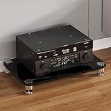 Moderner Medien-Aufbewahrungsschrank mit gehärteter Glasscheibe und Edelstahl-Rahmenbeinen, AV-Media-Ständer, Stereo-Schrank mit stoßdämpfenden Nägeln für Medien-Audio-Rack (Schwarz, 1 Ebene, 60 x 40