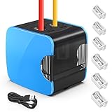 PITMT Elektrischer Anspitzer, Anspitzer mit Behälter Elektrisch für Kinder, Batterie und USB Betrieben Spitzer mit Dose, 2 Größen Bleistiftspitzer Dicke und Dünne Stifte mit 4 Ersatzmesser(Blau)