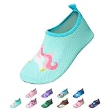 EDOTON Badeschuhe Kinder Mädchen Schwimmschuhe Wasserschuhe Strandschuhe Aquaschuhe Sommer Schwimmschuhe Strandschuhe Leichte Barfußschuhe Schnell Trockene Surfschuhe(EU 22-23,Blaues Pferd)