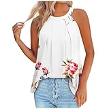 Damen-Top, Tunika, Tops für Damen, UK-Faltenrock, Druck, Tank-Top, Rundhalsausschnitt, ärmellos, Sommerbluse, schulterfrei, Weste, Top, bequem, weiches Hemd, entspannte Allover-Blusen, weiß 2, M
