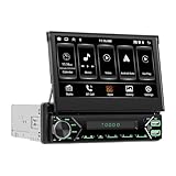 【2+64G】 Podofo Android Autoradio 1Din Mit 7'' Touchsreen Manuell einziehbarer Bildschirm Wireless Carplay/Android Auto Bluetooth 5.1 FM/RDS 2USB/MIC/Typ c/AUX/Lenkradsteuerung mit Rückfahrkamera