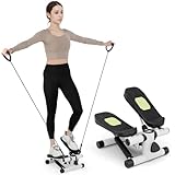 KOMFOTTEU Mini Stepper tragbar, Swing Stepper höhenverstellbar mit Widerstandsbändern, LCD-Bildschirm, rutschfeste Pedale, Fitnessgeräte bis 100 kg für Körpertraining, Übung (Weiß)