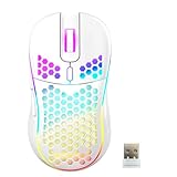 LIWEARE Kabellose Gaming Maus, Wiederaufladbare Computermaus Ergonomische Maus Honeycomb Design mit RGB-Hintergrundbeleuchtung, USB-Empfänger, einstellbare DPI, für PC/Mac/Laptop (Weiß)