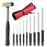 9-Tlg Splinttreiber Set, 1/16 inch-5/16 inch 40CR-V Stahl Durchschlag Werkzeug Splintentreiber Satz mit Tragetasche und Hammer für Uhrenreparatur Leder Schmuck Kunsthandwerk