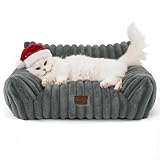 BEDSURE Katzenbett groß orthopädisches Katzensofa - 61x46x25cm Hundesofa kleine Hunde waschbar Katzencouch, rutschfeste Katzenbett flauschig, dunkelgrau