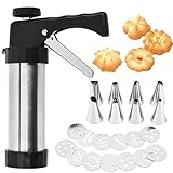 Jaoucue Edelstahl Gebäckpresse mit 8 Tüllen und 13 Schablonen - Profi Spritzgebäck Presse Gebäckspritze Kekspresse für Kekse Kuchen Plätzchen