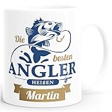 SpecialMe® Kaffee-Tasse mit Namen Geschenk für Angler Spruch Die besten Angler heißen Wunschname personalisierte Geschenke weiß Keramik-Tasse