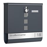 SONGMICS Briefkasten personalisiert, mit Namensschild, Hausnummernschild, Postkasten, Zeitungsfach, Sichtfenster, Schloss, modern, 11 x 37 x 37 cm, anthrazit GMB083G01