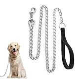 Robuste Hundeleine aus Metall, 120cm Kausichere Haustierleinenkette mit weichem,gepolstertem Griff für große und mittelgroße Hunde (3mm)