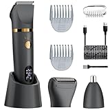 Scttomon Intimrasierer Body Groomer Shaver Trimmer für Männer Körperhaartrimmer Rasierer Herren Intimbereich Nasenhaartrimmer Körperrasierer LCD-ANZEIGE Wasserdicht Nass/Trocken Foil Shaver 3 in 1