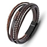 Aucuu Lederarmband für Männer, Herren Armband, Wickelarmband mit Magnet Verschluss, Geflochten Leder Armreif Schwarz | Magnetverschluss aus Edelstahl | Inklusive Schmuckschachtel |Geschenk für Männer