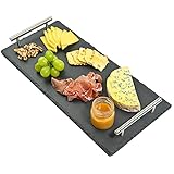 Praknu Schiefer Servierplatte mit Griffen- 40x20 cm - Ideal zum Servieren - Rutschfest - Echter Naturschiefer