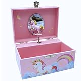 GICO Kinder Spieluhr Schmuckkästchen für Mädchen Schmuckbox pink, Einhorn - Melodie: Schwanensee - 92059