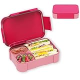 XJIANFU Brotdose Kinder mit Fächern,900ml Auslaufsichere Bento-Box, Kinder-Lunchbox,Auslaufsicher Fächern,Jausenbox Brotbox für,Mädchen & Jungen,Mikrowelle/spülmaschinenfest(Pink)