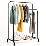edihome, Kleiderständer, Kleiderstange, Doppelt, 110 x 150 x 54 cm, Schuhregal, Metallisch, Stabil, Clothes Rack, Klamotten Ständer, Clothes Organizer (Schwarz Doppel)