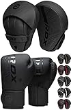 RDX Boxhandschuhe und Pratzen Set, Kampfsport Handpratzen, Muay Thai Boxpratzen Mitts, MMA Training Boxen Pads, Sparring Schlagpolster, Kickboxen Schlagkissen, Haken und Jab Boxpads (MEHRWEG)