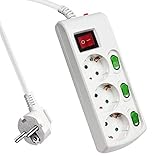 ExtraStar 3-Fach Steckdosenleiste Einzeln Schaltbar und Kindersicherung, 2m Kabel Mehrfachsteckdose mit Schalter, Überspannungsschutz,16A/230V, MAX.3680W, Weiß