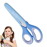 Schere für die Schule - Schere für die Schule - Schere aus Edelstahl, Schere mit abgerundeter Spitze, Bastelschere für Schulbedarf mit Deckel für Schulanfangsbedarf blau