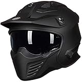 ILM Helm Motorrad Integralhelm Motocross Herren Damen Vintage Retro mit Visier ECE Model 726X,Schwarz Matt,L