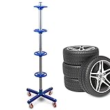 BITUXX Stabiler fahrbarer Felgenbaum Reifenwagen Felgenständer Reifenständer Radwagen bis 225mm Blau