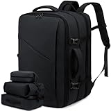 LOVEVOOK 30-40L Handgepäck Rucksack, Supergroßer erweiterbar Reiserucksack Flugzeug, Laptop Rucksack für 17 Zoll Herren Damen, Flug genehmigt Rucksack Anti-Diebstahl, Schwarz