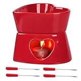 MONCAP Schokofondue Set Schokoladen Fondue Keramik Schokoladenfondue in Herzform Schokofondue Teelicht Beheizt mit 4 Edelstahlgabeln für Valentinstag Maibaum Geschenke