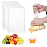 6 Stück Nylon Nussbeutel Passiertuch Wiederverwendbar Feinmaschiges Nussmilchbeutel Filterbeutel mit Kordelzug 30 x 20 cm für Käse Fruchtsaft Kaffee Gemüsesaft