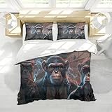MOKOSAISE Modern Bettwäsche Set 3 Stück Handsome Monkey Gorilla Ultra Soft Atmungsaktives Bettwäsche Set mit 2 Kissen Shams Reißverschluss & 4 Krawatten 260 x 240 cm