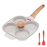 Bobikuke Spiegeleipfanne, Pancake Pfanne mit Deckel 4 Loch Augenpfanne Antihaft-Aluminium Pfanne für Frühstück Spiegelei Hamburger, für Induktionsherd & Gasherd (Weiß)