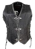 EURO STARS Damen Lederweste mit Seiten Schnür Cracker Braun Hackenverschlüsse, Bikerweste, Motorradlederweste Metallverschlüsse, Clubweste, Chopperweste, Rocker Weste, Lederkutte, Vest (M, Braun)