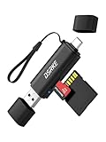 DSRKE SD Kartenleser, USB 3.0 & USB C Dual Stecker Kartenlesegerät, Aluminium Micro SD Adapter für SD, SDHC, SDXC, microSDHC, microSDXC Karten | Kompatibel mit iPhone 17/16/15, Android, Windows/macOS