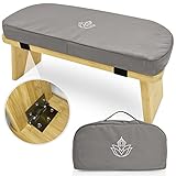 ALAYA Meditationsbank - Faltbarer Hocker aus Bambus & Velours - Fördert eine bessere Haltung bei Meditation - Robust, nachhaltig, wasserabweisend - Abnehmbares Kissen & Tragetasche - Ca. 20x20x40 cm