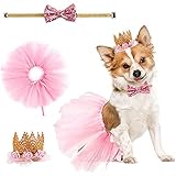 Zhenp 3 Stück Hochzeitskleid für Hunde, Tutu Rock für Hunde, Hunde Prinzessin Kronen Set, Haustier Tutu Krone, Hundegeburtstag Anzug, Hunde Tutu Rock Set, mit Krone, Rock, Kragen, für kleines Haustier
