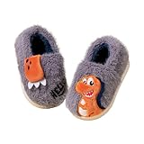 CreoQIJI Junge Hausschuhe 26 Mädchen mit Memory Foam, warme Winterhausschuhe aus Plüsch Hausschuhe Kinder Junge 27 (Grey, 16)