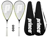 Prince Team 400 & 450 Squashschläger Twin Set Serie, inkl. Squashschlägerhüllen in voller Länge und 3 Squashbällen (Team Rebel 450)
