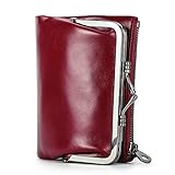 Contacts Damen RFID Geldbörse mit Kiss Lock, Echtes Leder Multifunktions Bifold Münzbörse mit Reißverschlusstasche Vintage, Kreditkartenhalter Kleine Clutch mit ID-Fenster (Rot)